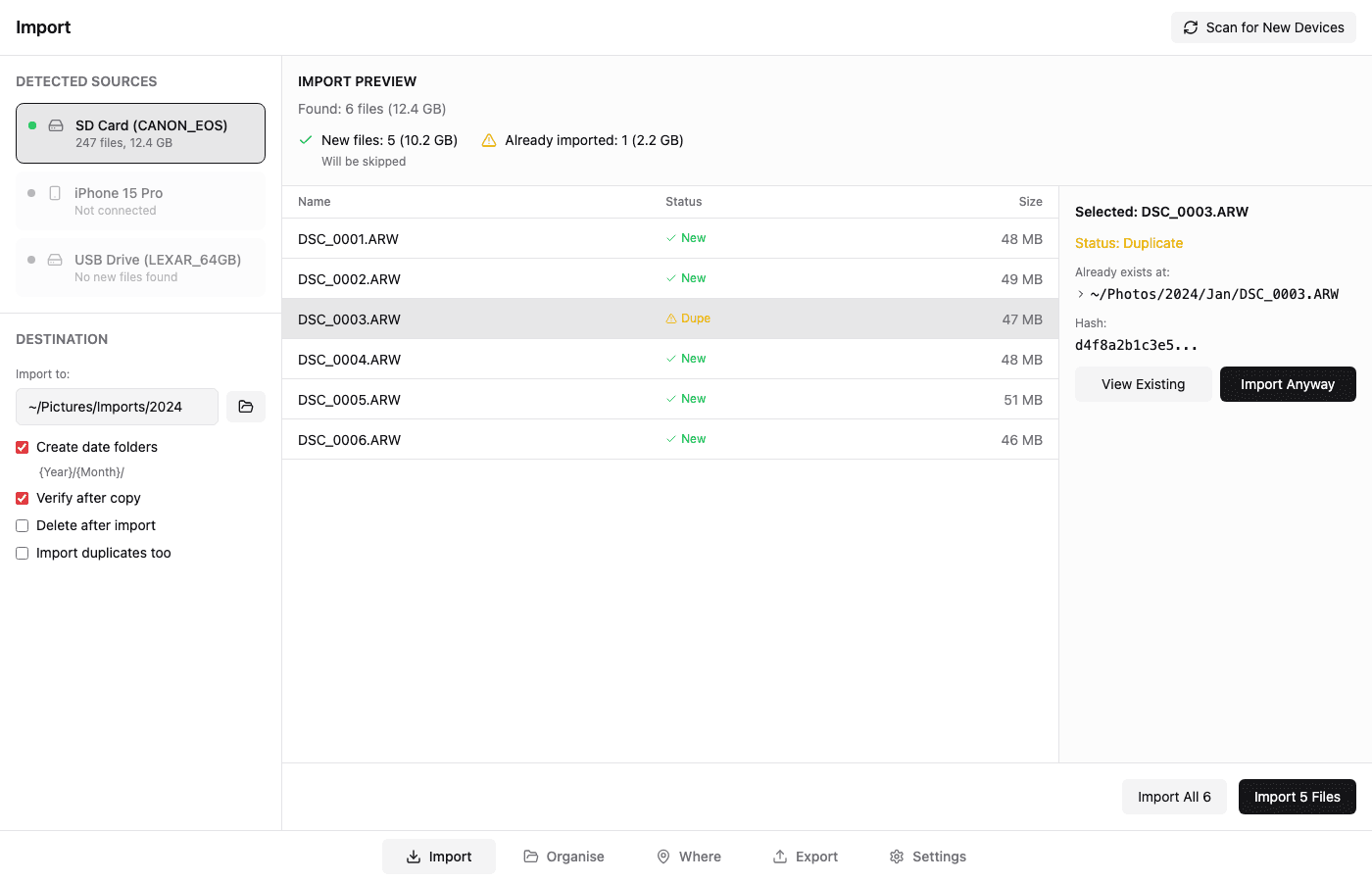 Import Tab - SD Card Detection